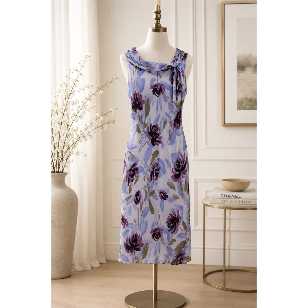 NWT Vintage Y2K Ann Taylor Silk Floral Midi Dress 8 Cowl Neck Fairy Grunge 90s